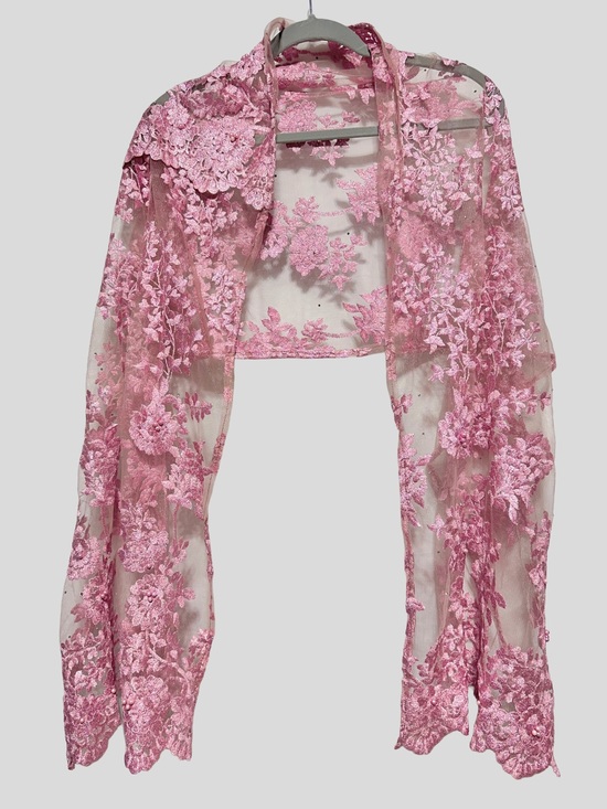 Accessories - Pink Beaded Floral Lace Scarf Shawl Wrap Coquette Fairycore Formal